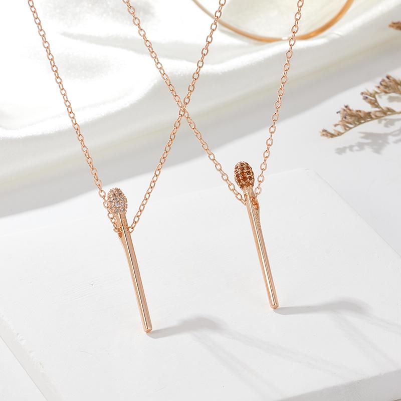 Kinel Zircon Matchstick Pendant Necklace For Women Rose Gold Color Party Fine Jewelry Gift
