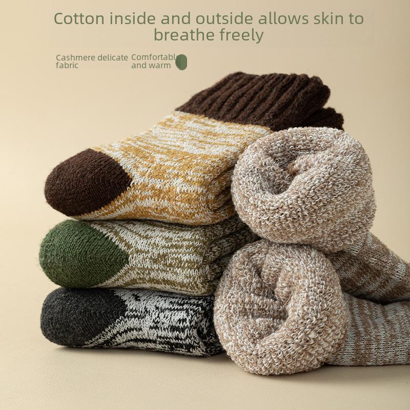 Dicke, wadenlange Plüschsocken aus Kaninchenwolle für Herren im Herbst und Winter