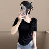 Summer New Women's Cotton T-shirts Short Sleeve Tops Trendy Elegant 3D Flower Designer Tees
