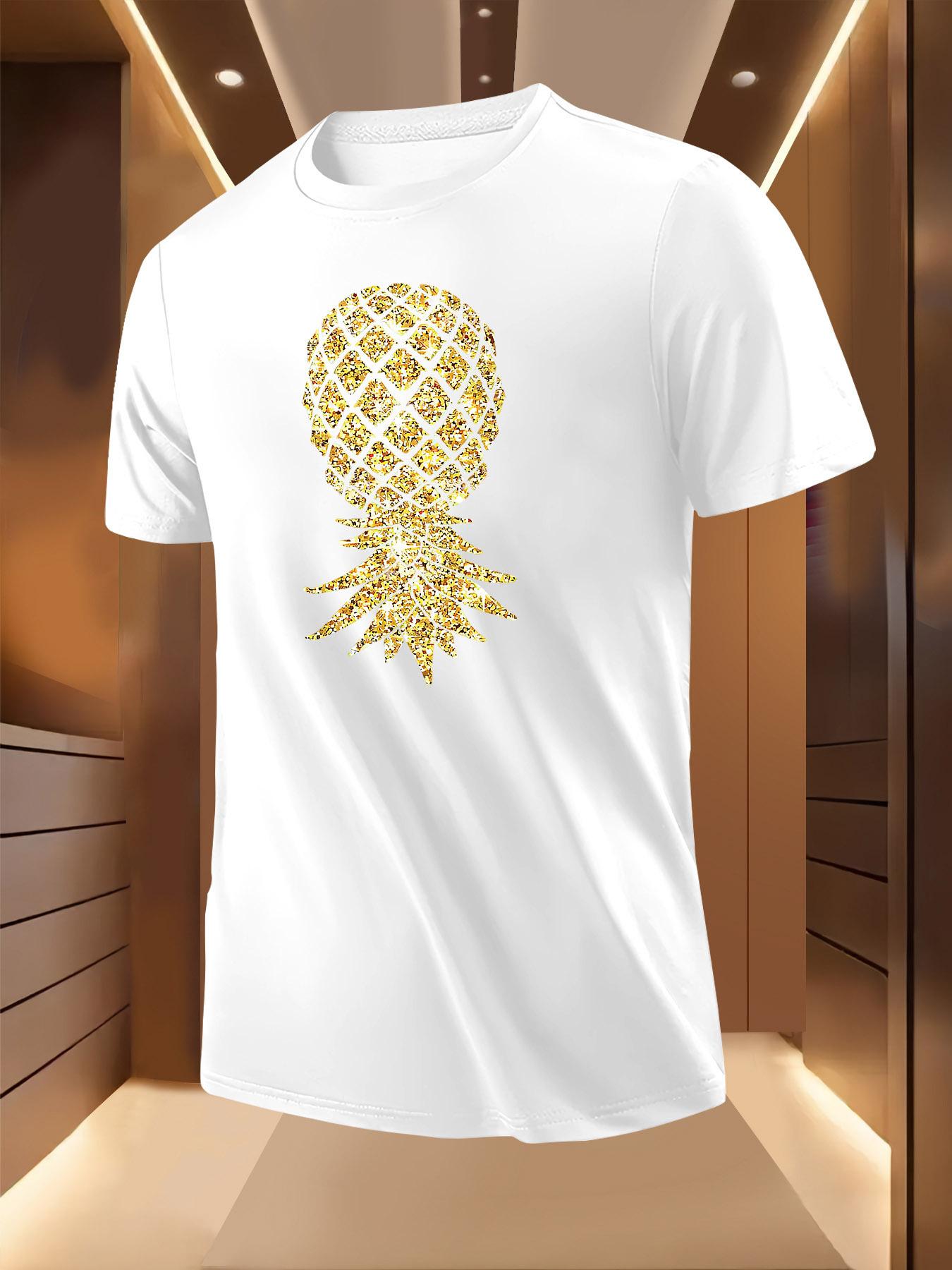 Black Tshirt with Bold Golden Pineapple Print - Lightweig... S