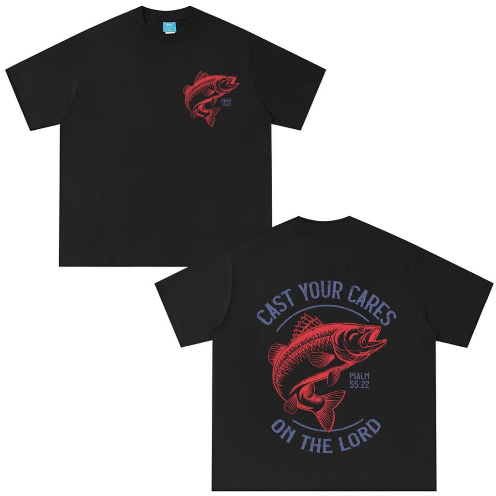 Cast Your Cares on The Lord Bible Verse Christian Fish Graphics Tshirt Unisex Unisex Hiphop Loose Casual Cotton Vintage Tshirts