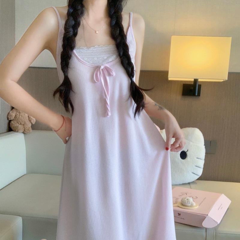 2026 Summer Blue Sleeveless Nightgown with Chest Pads - Women's Sweet Pure Desire Style