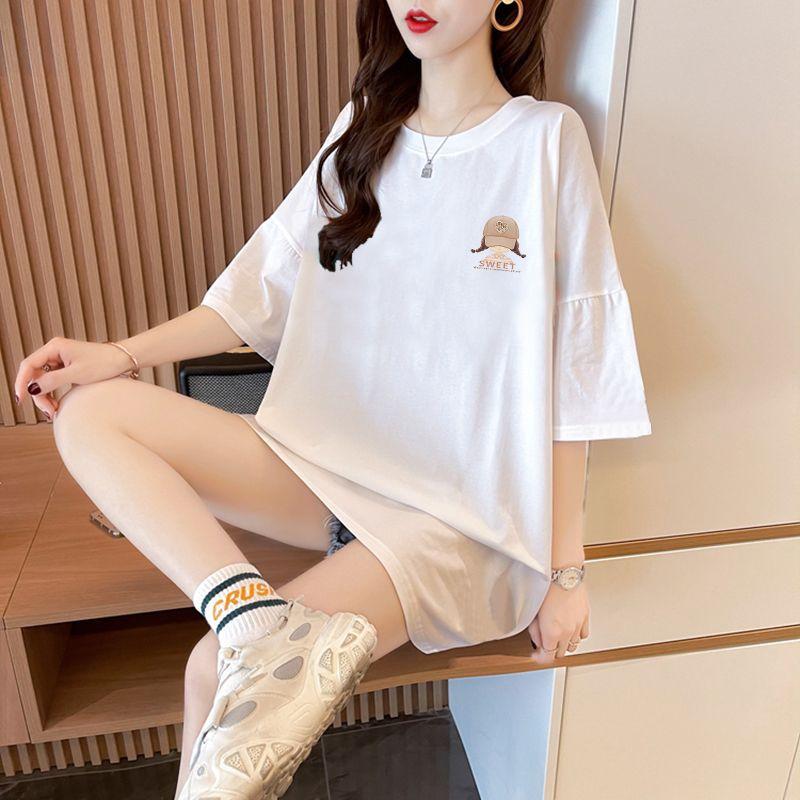 Women's Oversized Cotton T-shirt Sweet Cartoon Print Short Sleeve Casual Top