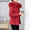 BITCED Winter Cotton Coat Slim-Fit Women's Short-Length Wool-Fur Collar Cotton Jacket Warm Cold-Resistant Cotton Coat