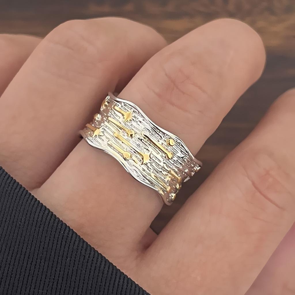 925 Sterling Silver Rings For Women Men Fine Jewelry Finger Adjustable Open Gold Star Ring For Party Birthday Gift