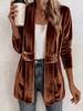Women Velvet Blazer Open Front Lapel Collar Double Breasted Decor Long Sleeve Coat Multi Color