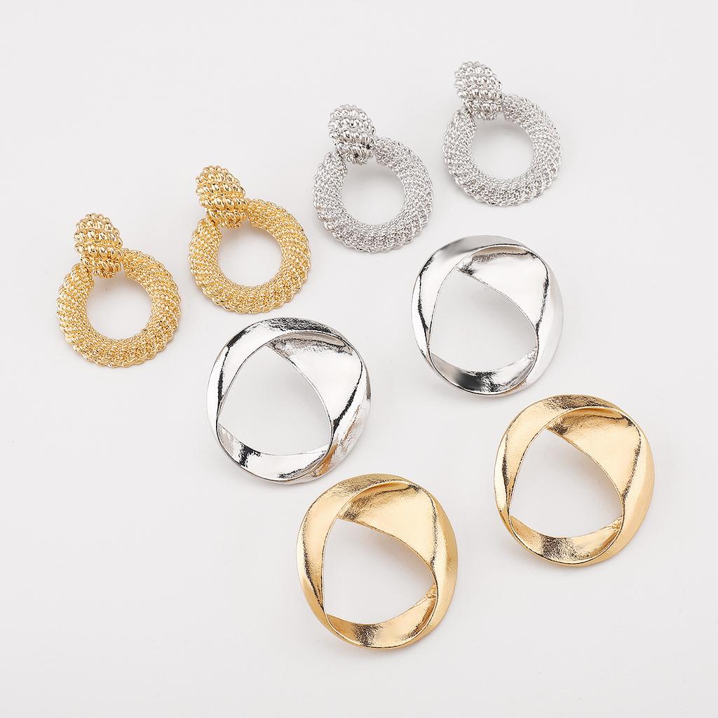 European American Style Round Alloy Earrings Exaggerated Irregular Geometric Minimalist Luxury High Grade Ear Jewelry For Women
