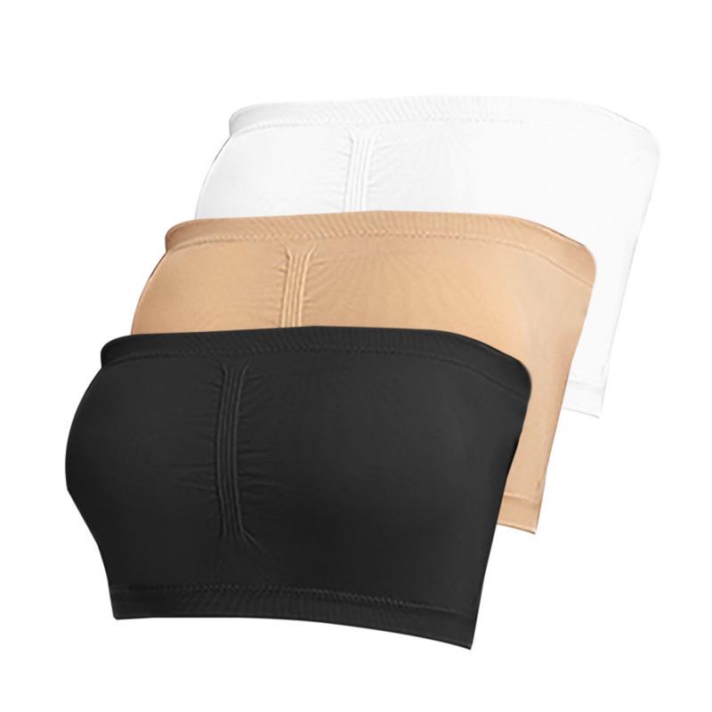 Women's Double Layer Strapless Bandeau Top with Removable Pads - One-Shoulder Bustier Style Invisible Underwear