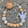 Individueller Personalisierter Name Handgefertigt Buchenholz Schnullerclip Halter Kette Silikon Krone Perle Beißring Baby Zahnen Geschenk