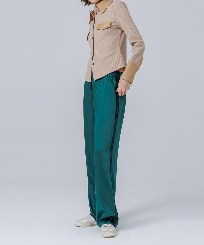 PAGE Satin Elastic Waist Pants _Green