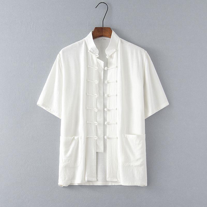 

Мужские рубашки Hanfu Tang в стиле ретро из льна с коротким рукавом 4XL