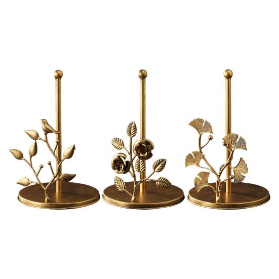 Yangyizhi Paper Towel Holder Countertop, Bird Ginkgo Rose Roll with Stable Base, Vintage Metal Toilet Stand for Kitchen, Living Room, Restaurant