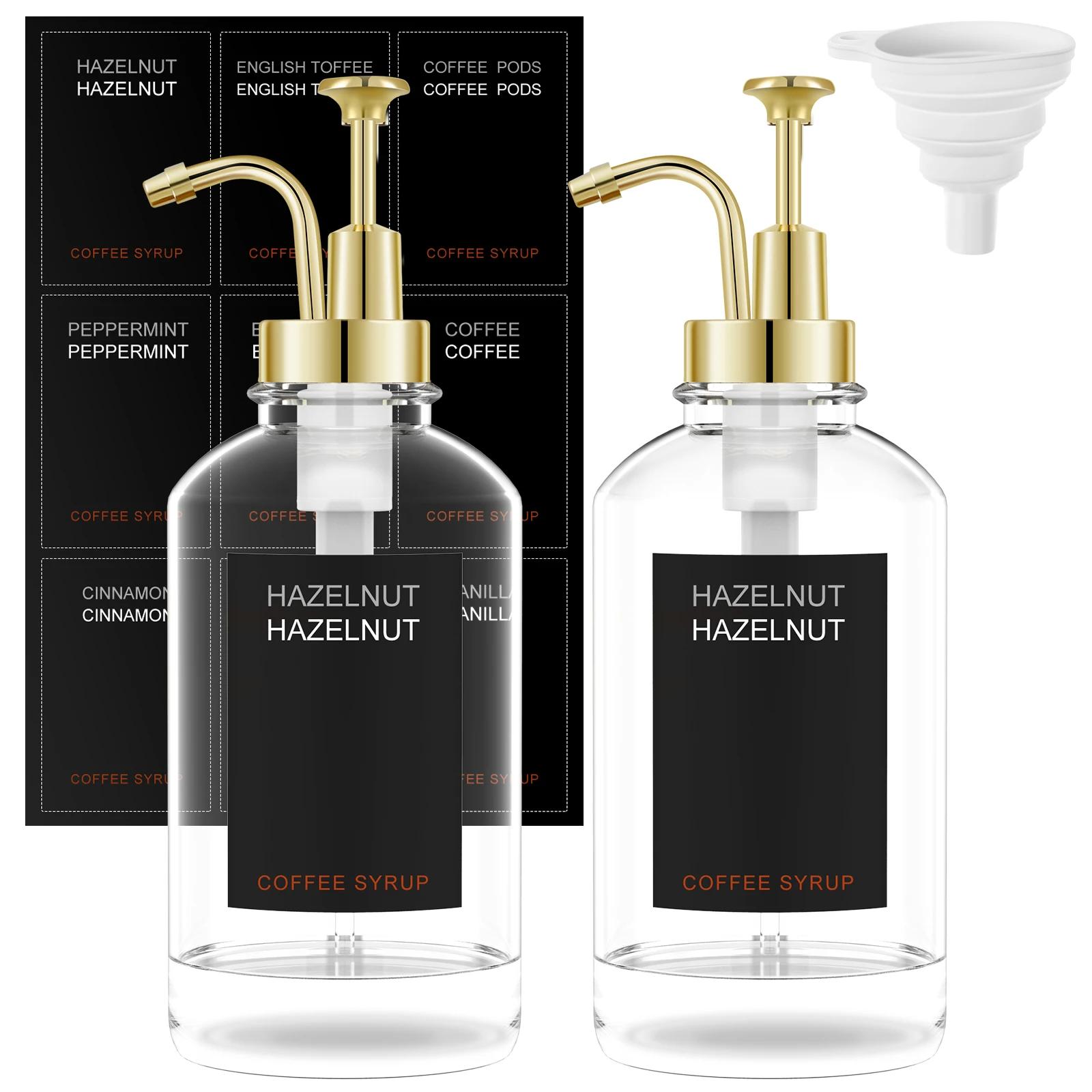 

2Pcs Coffee Syrup Dispenser Set with Labels Funnel 500ml Reusable Glass Bottle Dispenser Clear Coffee Syrup Bottle BPA-free