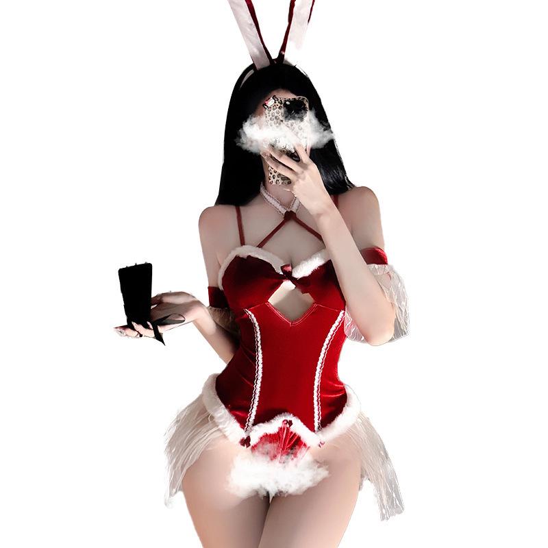 New Year Bunny Girl Lingerie Bodysuit: Open Crotch Cosplay Set
