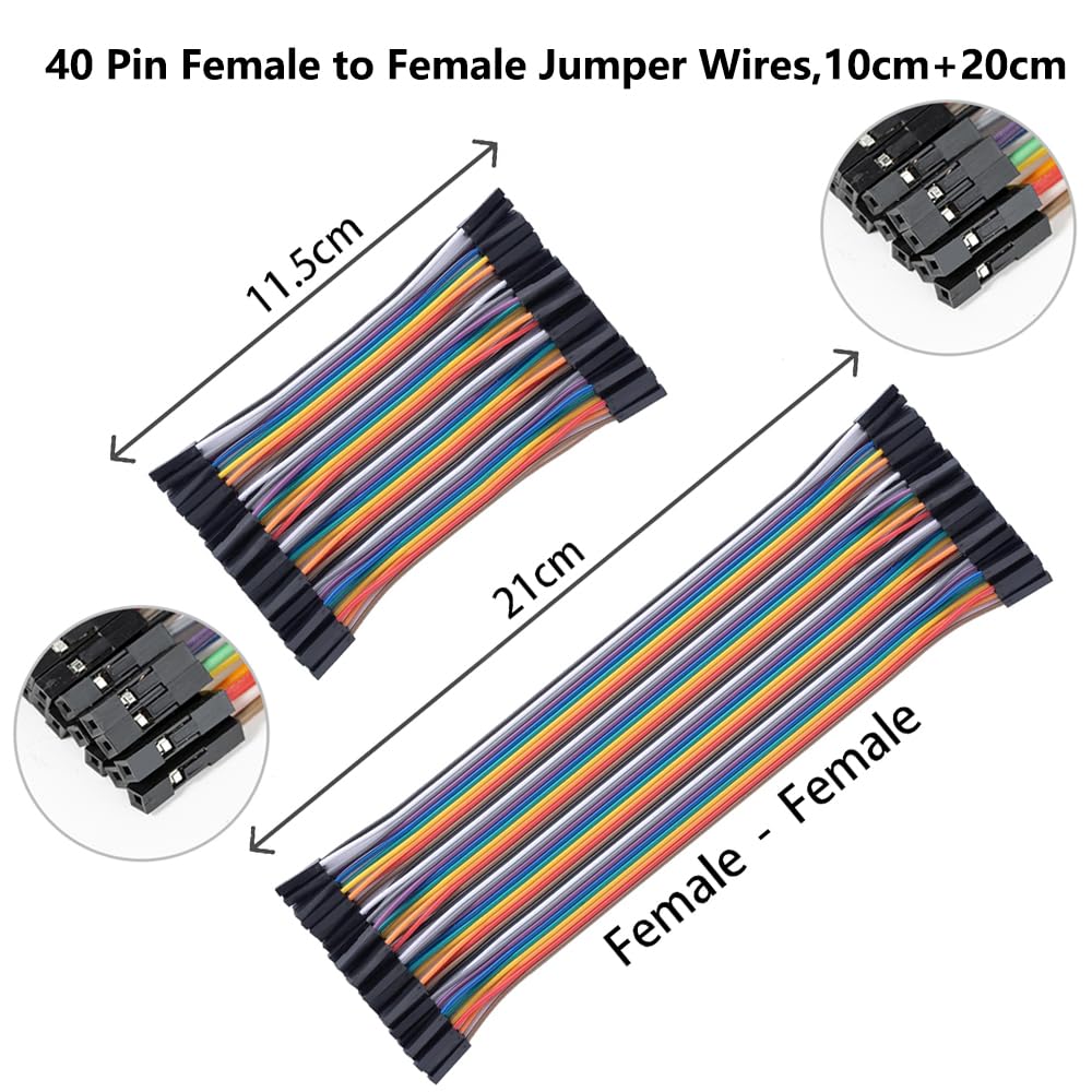 REXQualis 240pcs Dupont Wire Kit, 10cm and 20cm Jumper Cables, 40-Pin M-F/M-M/F-F, Rainbow Ribbon Breadboard Wires Compatible with Arduino Projects