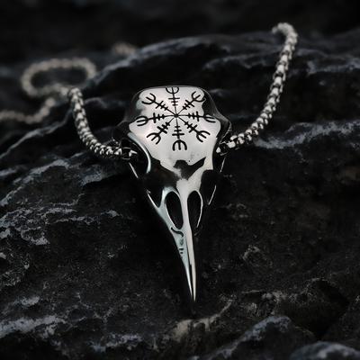 Viking Crow Head Rune Titanium Steel Pendant, Europeu e Americano Trendy Men's Retro Personality Necklace Accessories