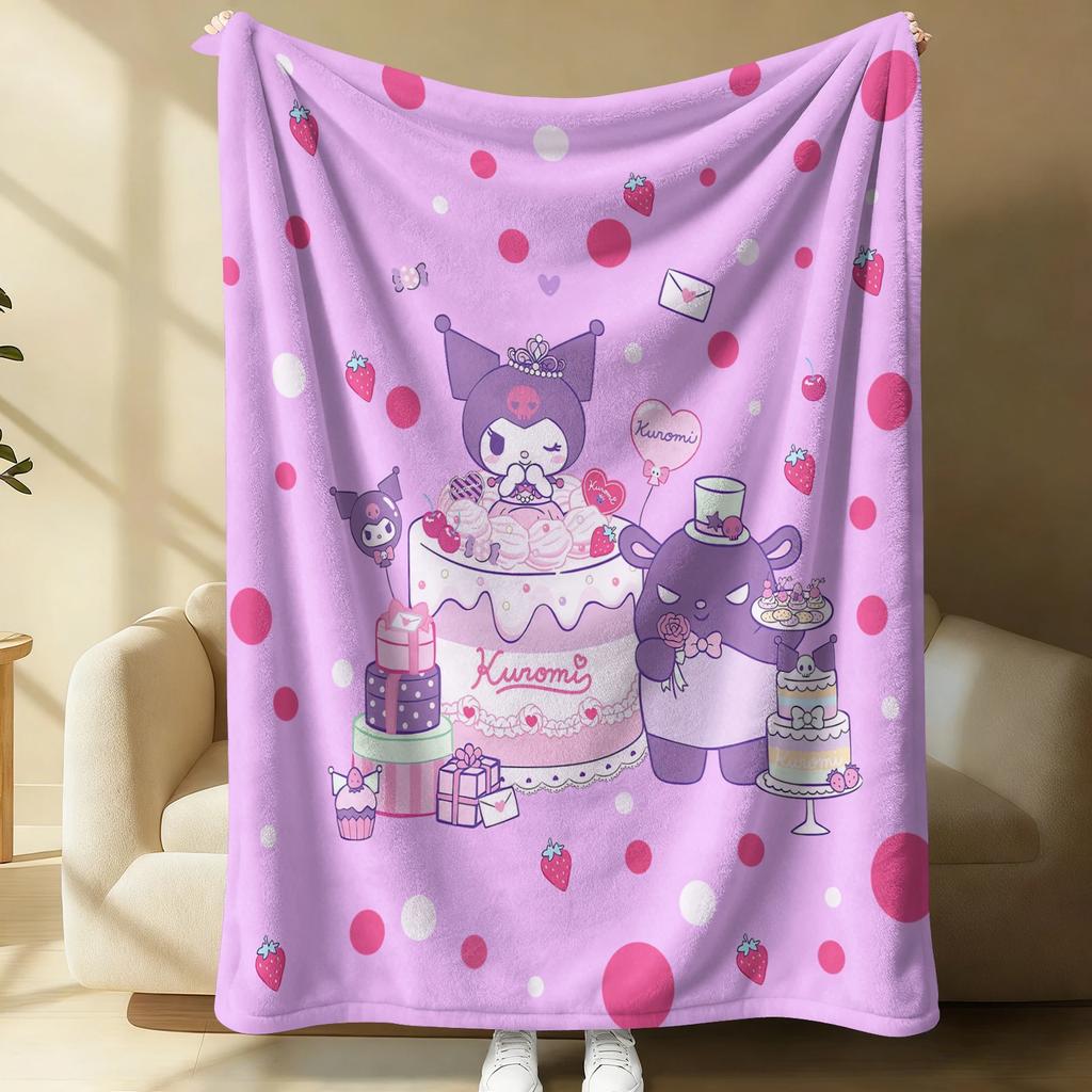 Sweet & Cool Cute Kuromi Flannel Blanket Japanese Anime Soft Warm Throw Blanket Camping Office Bedroom School Nap Blanket