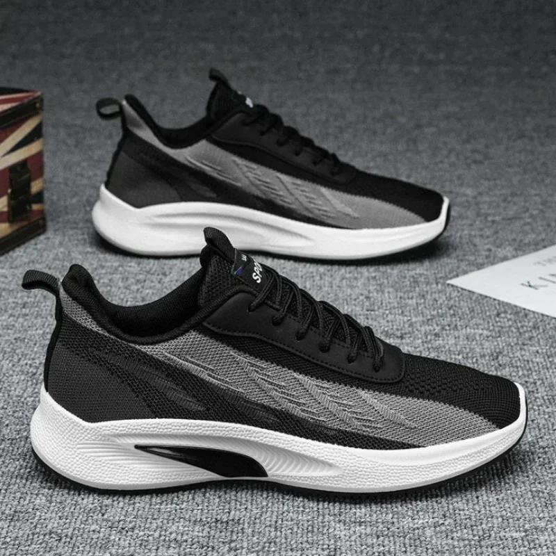 Fashion Men's Casual Running Shoes Breathable Sneakers Male Knit Non Slip Tennis Shoes Lace-up Men Shoes Comfortable Walking Shoe Tenis