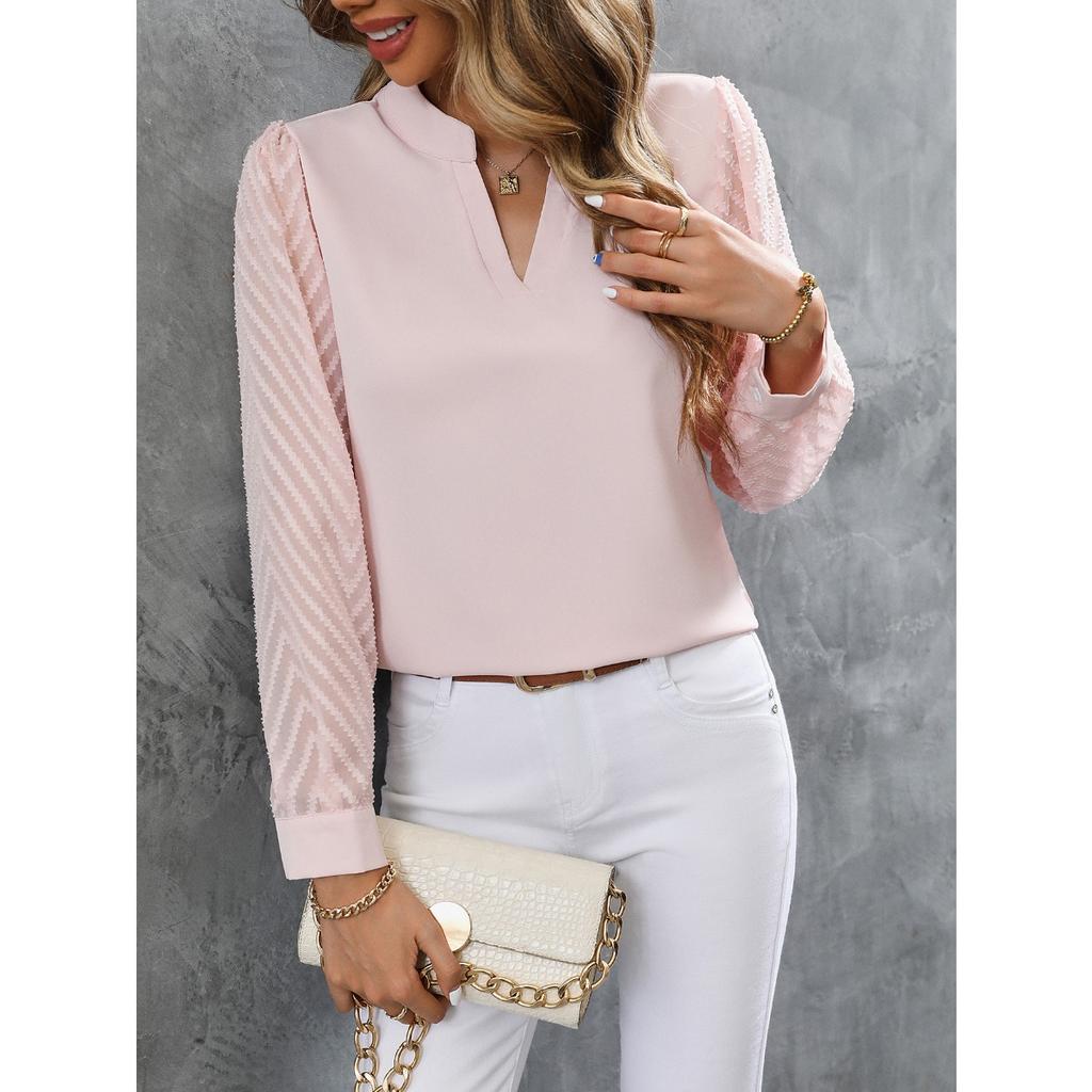 Autumn Fashion Women's Patchwork Chiffon Long Sleeve Solid Color Blouse