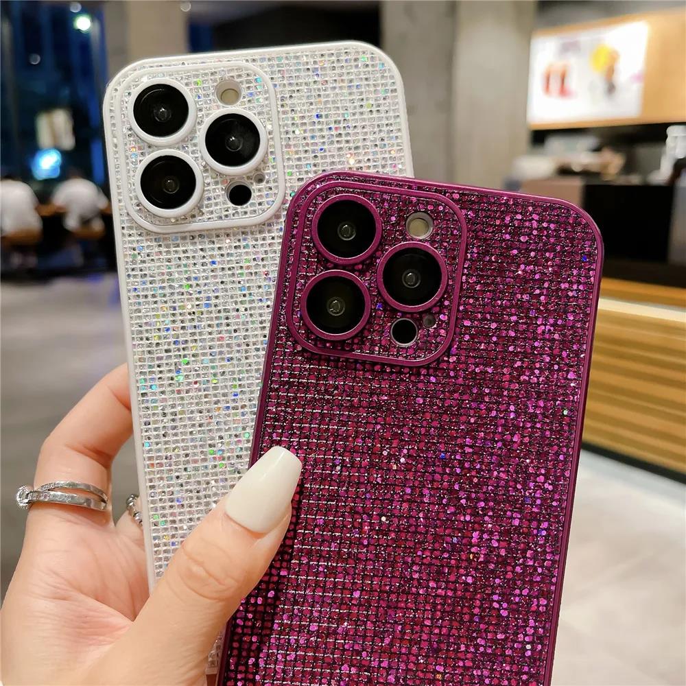 Hight End Black Bling Glitter Noble Case For For Iphone 1 14 13 12 Pro Max 11 Lens Film Protection Soft TPU Shockproof Cover