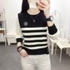 A New Versatile Striped Knitted Sweater with A Round-neck Lace Long-sleeved Top and A Unique Style