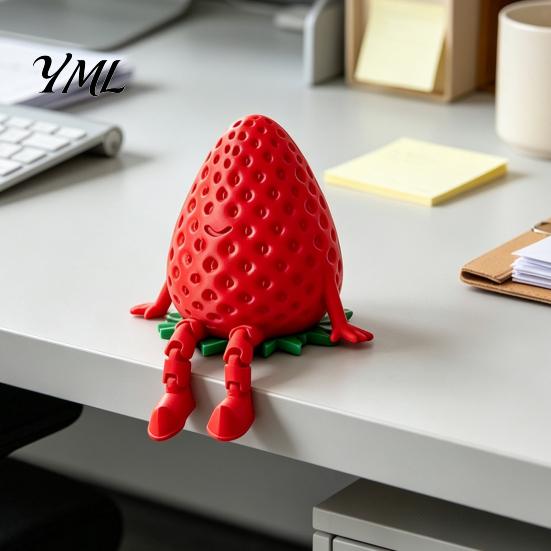Personalized Gifts for Colleagues 3D Printed Articulated Strawberry Storage Box, Cute Figurine with Funny Desktop Ornaments Movable Limbs, Mini