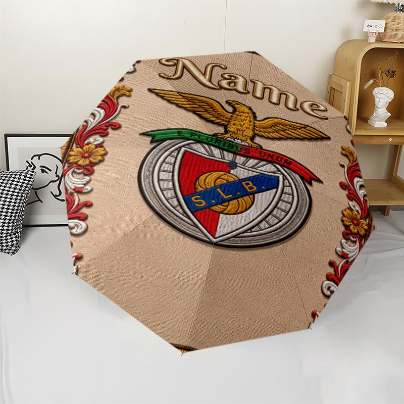 Custom Name Benfica Theme Automatic Umbrella, Lightweight & Portable, 8 Rib, Perfect for Outdoor Travel, Birthdays, Christmas, Gifts.