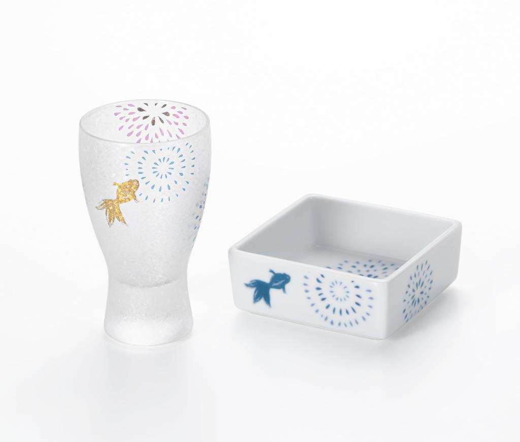 ADERIA Premium Fireworks Spilled Sake Glass 100ml in Gift Made in Mino Cherry Circle Sake Box, Japan, 6808. Sake, Glass, Shochu, Ceramic, Ware,