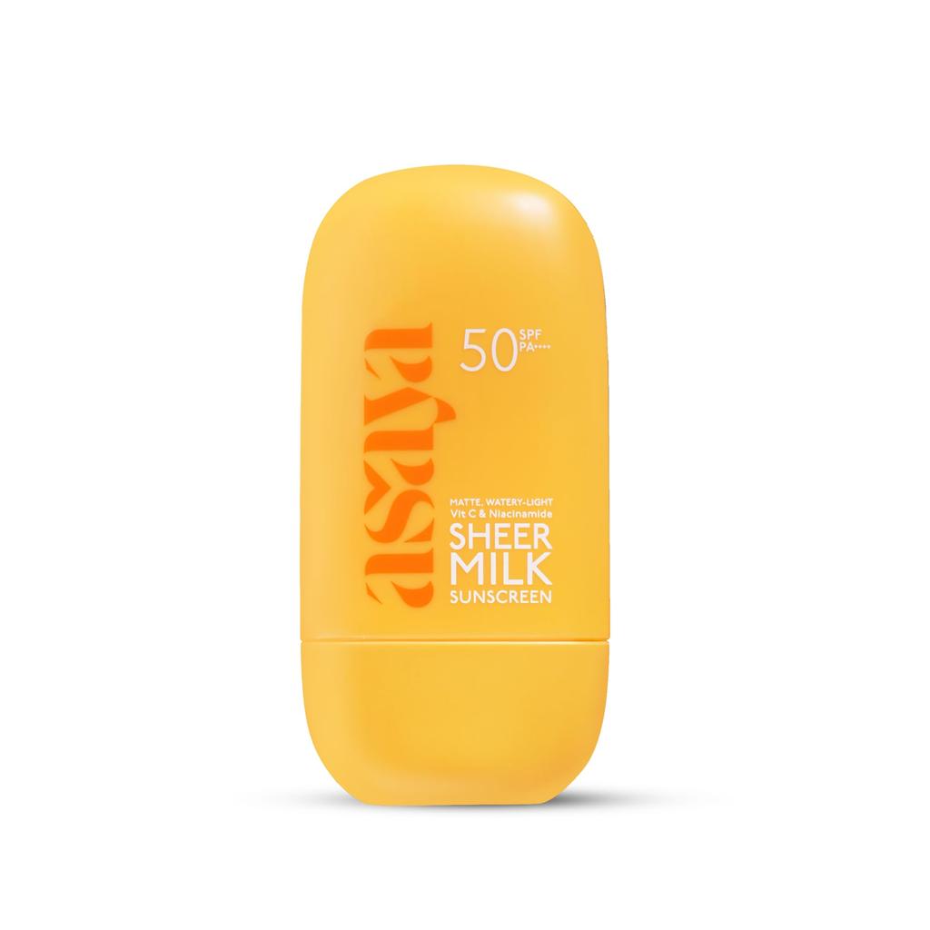 Asaya Sheer Milk Sunscreen SPF 50 PA++++ UVA + UVB | In-VIVO Tested | Lightweight Fluid Sunscreen with Vitamin C & Niacinamide for Brightening &