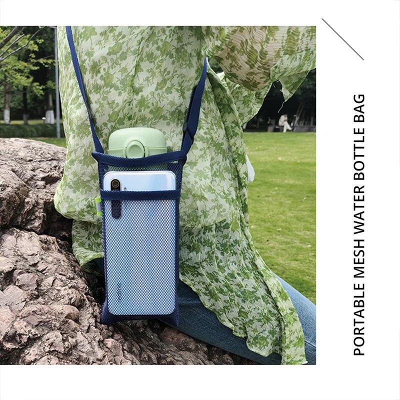 1PC Outdoor Crossbody Storage Mesh Bag Water Cup Cover Protection Case Water Cup Bag Mesh Milk Tea Children's Water Bottle Mesh