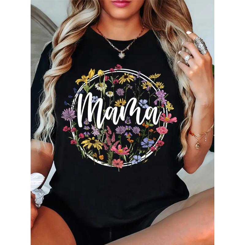 Women's Mother's Day 3D Printed Letter Personalized Simple Summer Short Sleeved T-shirt