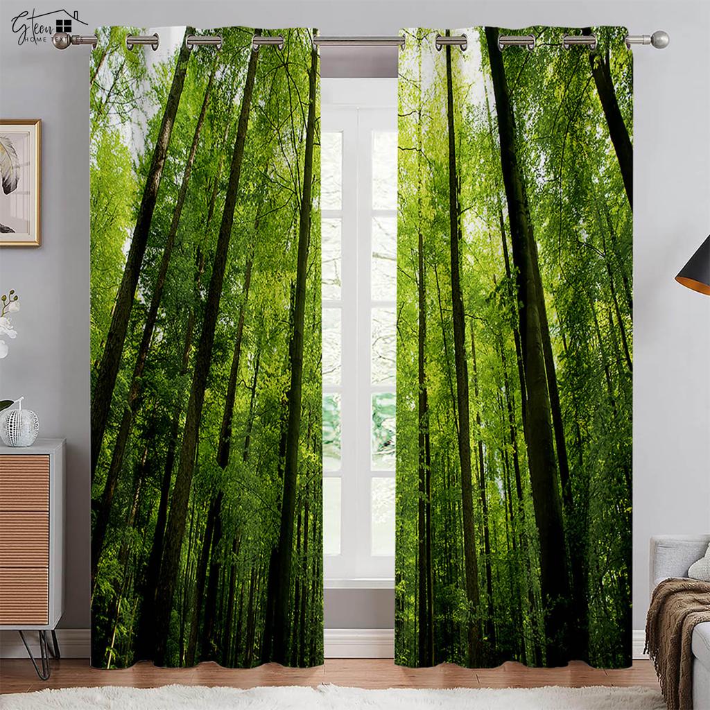 High Quality Plant 3D Printed Curtains Cedar Maple Leaves Fresh And Natural Nordic Pastoral Blackout Heat Insulation Curtains