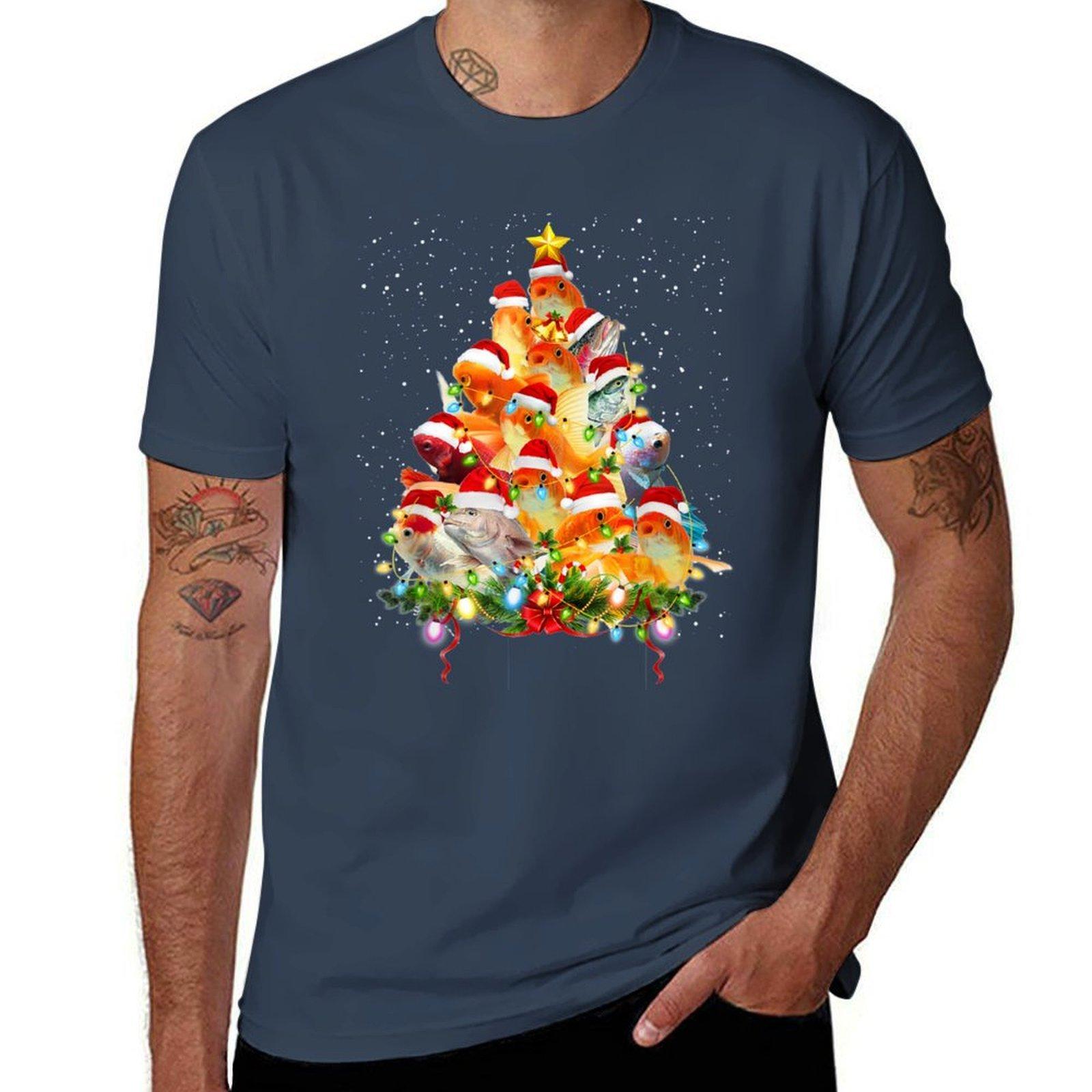 Fish Christmas Tree Merry Fishmas Funny Christmas Fisherunisex Tshirt Gym Exercise Short Sleeve Tshirt S