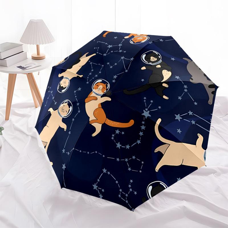 1pc Space Cats Automatic Open/Close Umbrella, Windproof, Folding Compact Umbrella with Lightweight Design for Women/Men146