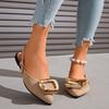 Metal Buckle Wrapped Toe Sandals Summer Pointed Toe Shallow Mouth One Strap Soft Sole Non-Slip Low Heel Shoes