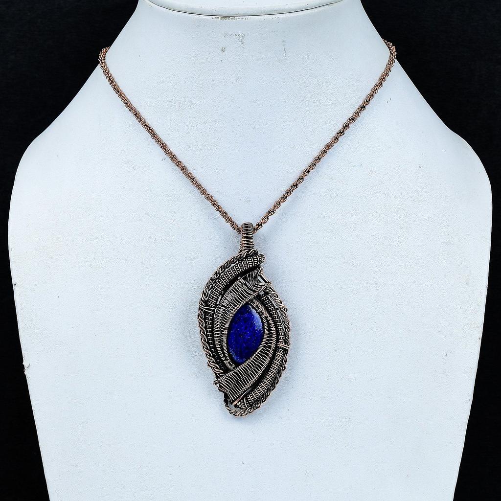Lapis Lazuli Pendant Handmade Gemstone Jewelry, 999 Copper Wire Wrapped Pendant ,Unique Design Jewelry Pendant