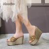 Gold/Silver Glitter Crystal Platform Wedges Heel Mules Sandals Thick Sole Peep Toe Fashion Slip-On Slippers Sandalias De Mujer