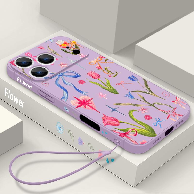 Чехол-шнурок с мелким цветочным узором для iPhone 17 Pro Max iPhone 16 15 14 13 Pro Max 11 16E 17E Мягкий силиконовый чехол-накладка для телефона