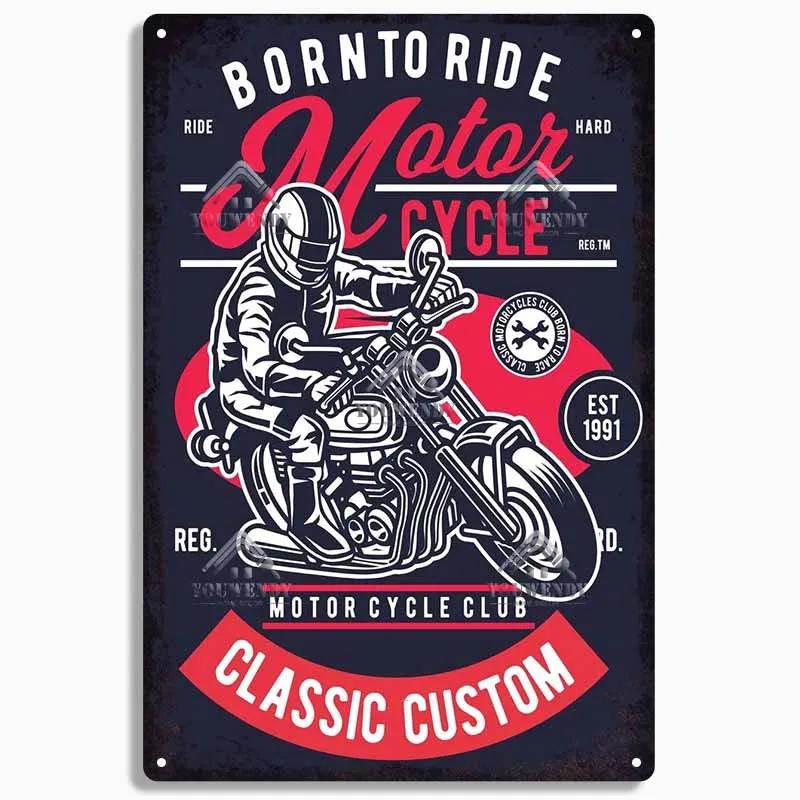 Born to Ride Motorcycle Tin Signs, Retro Metal Sign Plaque, Vintage Wall Decor, Garage, Bar, Man Cave, Decorative Plate