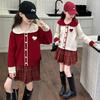 2025 Autumn Color Block Sweater for Girls: Academy Style Lapel Knitwear with Cute Heart Design