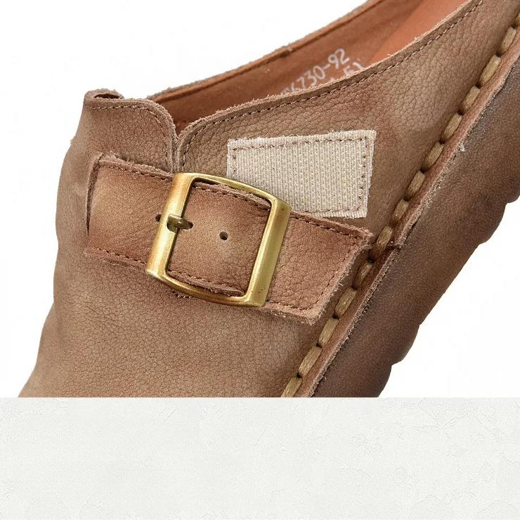 Johnature Retro Dámské venkovní pantofle z pravé kůže Všestranné pantofle z hovězí kůže s měkkou podrážkou