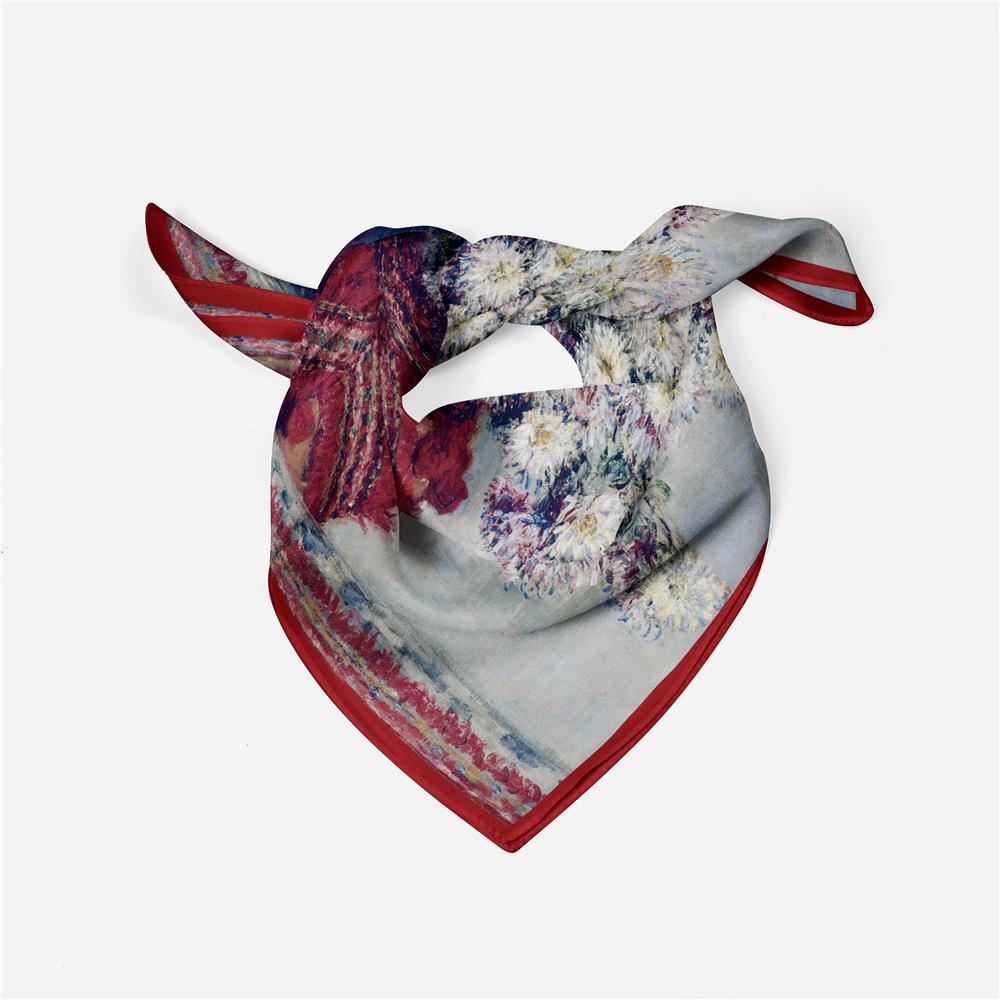 53CM Silk Scarf Woman Floral Painting Square Scarves Wraps Bandana Small Hijab Foulards Tie Headband Neckerchief