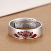 Adjustable Open Ring Men Women Floral Lotus Design Vintage Style Plated Statement Finger