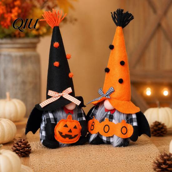 Soft Plush Centerpieces Halloween Gnome Decoration, Spooky Orange Black Boo Pumpkin Swedish Tomte Figurine, Elf Dwarf Ornaments for Dining Table