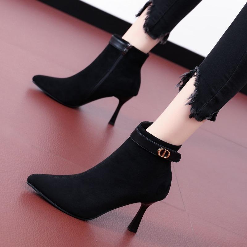 

Полусапожки на высоком каблуке, новая осенняя мода, средний каблук, замшевые, остроносые, универсальные, с боковой молнией, ботинки Мартин 41