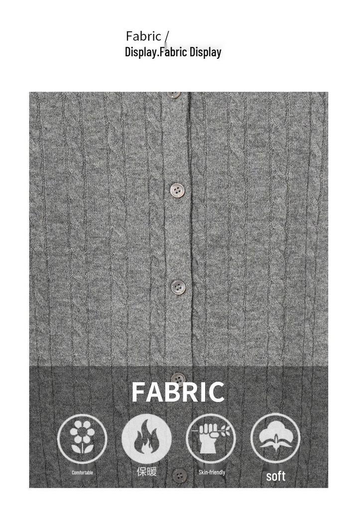 Women's 100% Wool Cable Knit Cardigan, Round Neck, Retro Raf MIU Style Sweater for Spring & Autumn.