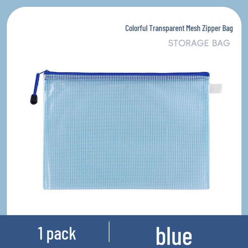 A4 Transparent Mesh PVC Document Zipper Bag A6 синий