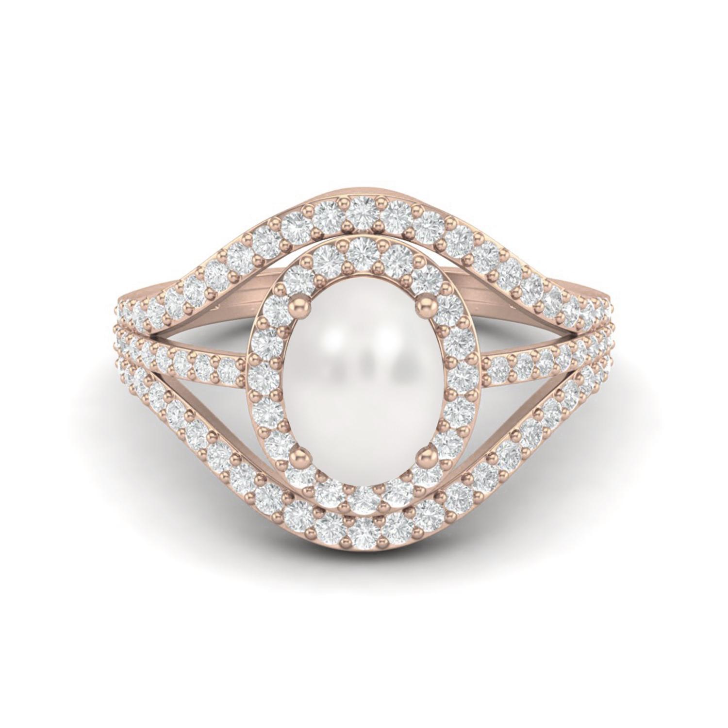 

3.14 Cts Oval Cut Solitaire Pearl Halo Three Layer 925 Sterling Silver Rose Vermeil Accent Wedding Ring 9 ярко-розовый