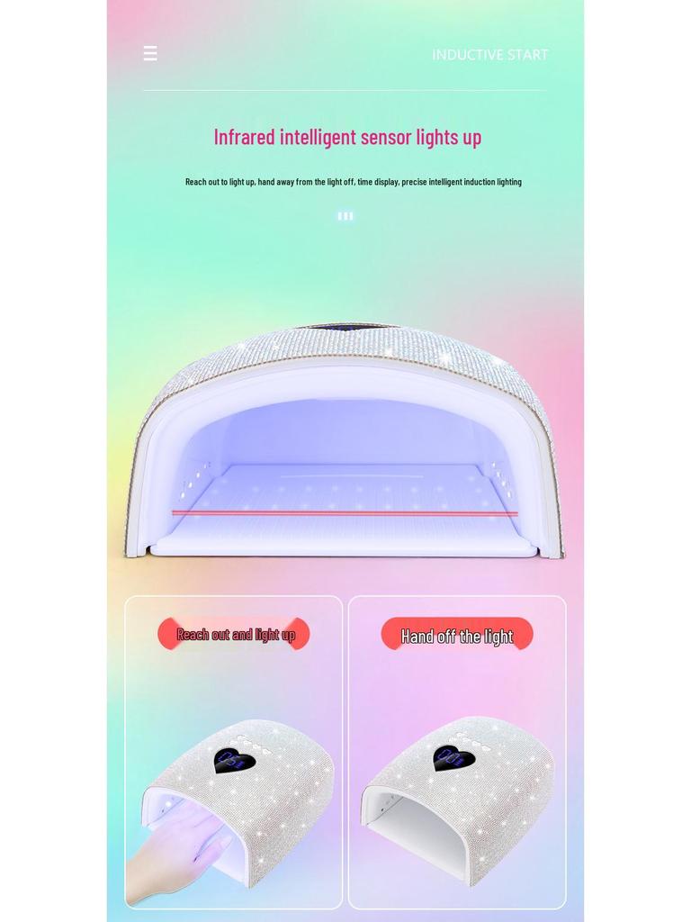 220W Rhinestone Dual Light Nail Lamp: Portable, Quick-Dry, Gel-Curing with No Blackening