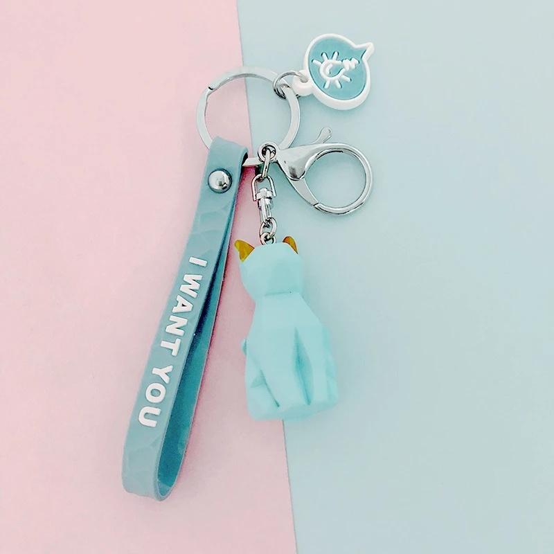 1 Pcs Creative Cartoon Geometric Faceted Dinosaur Panda Doll Keychain Couple Car Key Ring Backpack Hanging Gift